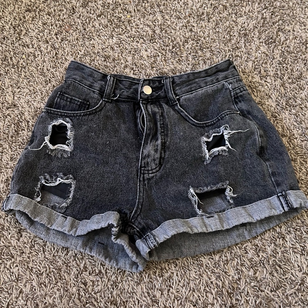 Black Ripped Jean Shorts
